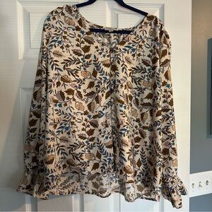 LOFT Autumnal Floral Print Women's Button Top with Ruffle Sleeves